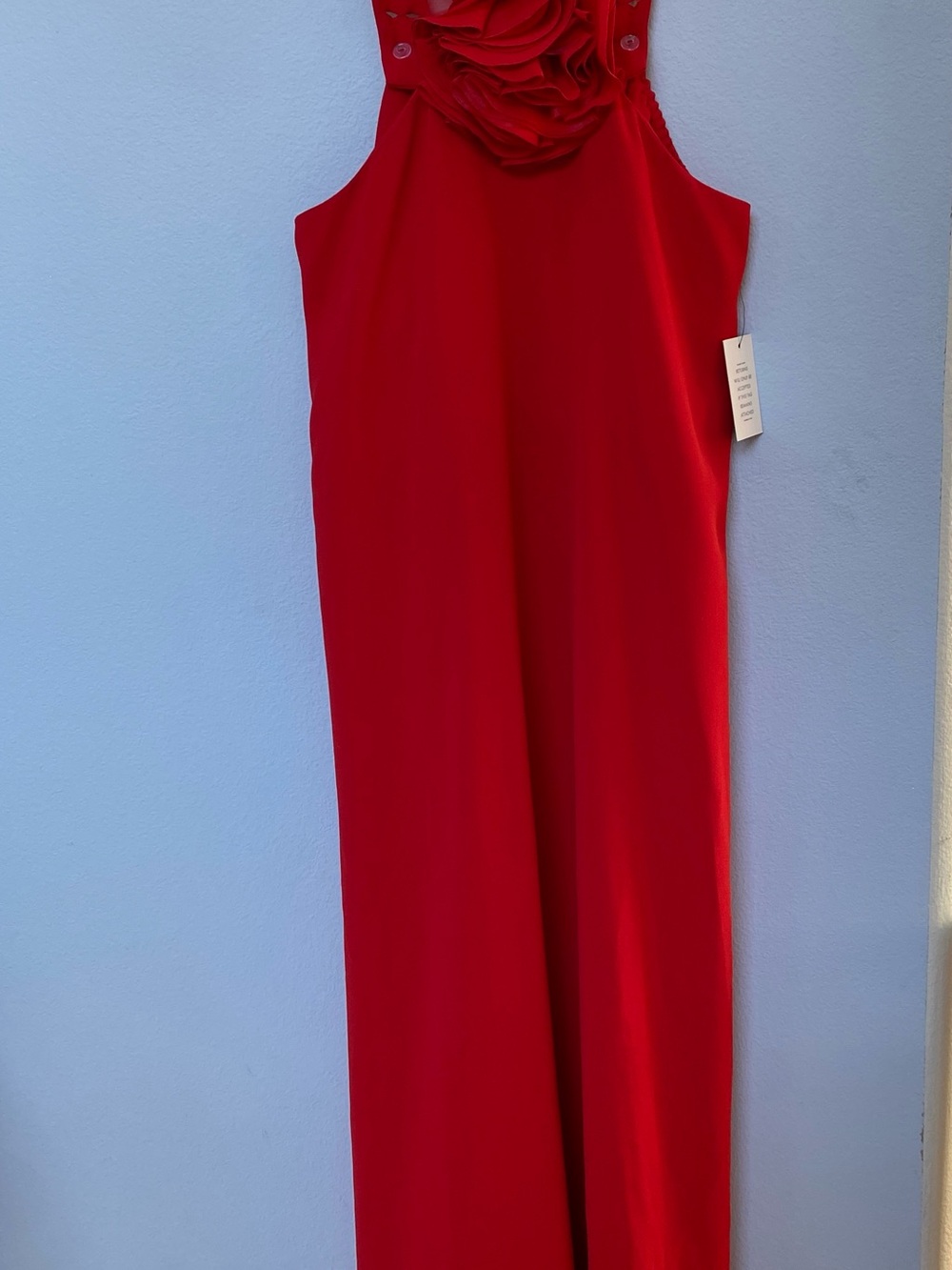 Gorgeous Red Sleeveless Rosette Neck Evening Dress